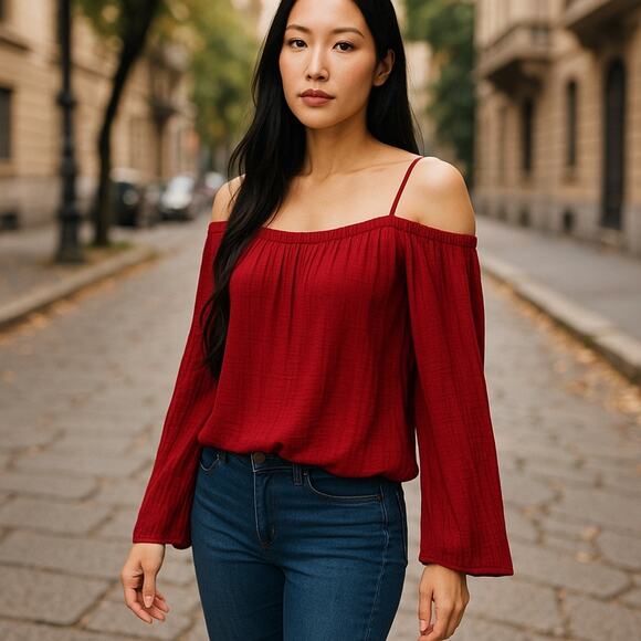 Anthropologie Cloth & Stone Boho Off Shoulder Cotton Gauzy Blouse Summer Small - Picture 1 of 6